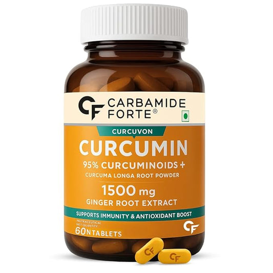 Carbamide Forte Curcumin Tablets with Piperine and 95% Curcuminoids | Anti inflammatory Supplement for Adults | With Curcuma Longa, Turmeric & Ginger Root extract | 60 Veg Tablets